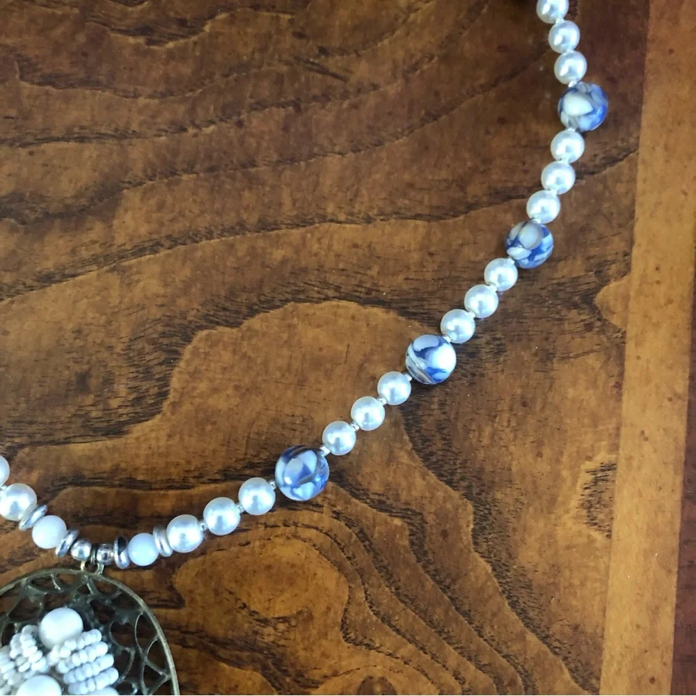 Handcrafted repurpose cal-silica bead Czech glass pearl necklace